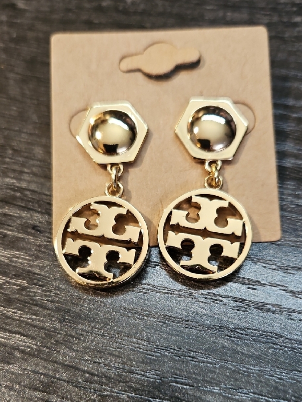 Tory Burch Gold-Tone Logo Drop Earrings